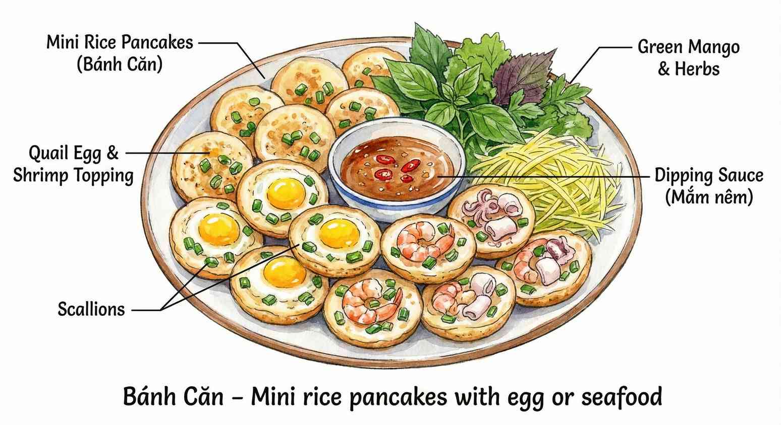 Bánh Căn ingredients sketch